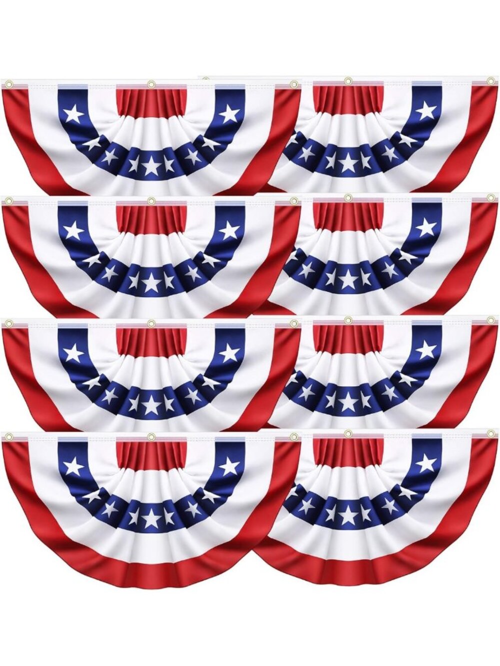 8 Pack Patriotic Pleated Fan Flags - Red White Blue Bunting for 4th of July